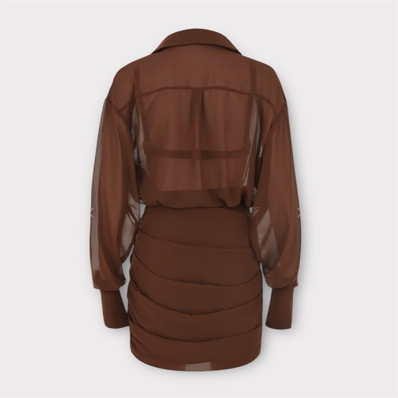 HOUSE of CB Small NWT CLEO Chocolate Chiffon Shirt Dress - Picture 4 of 16
